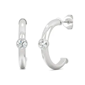0.32 CTW DEW Round Moissanite Petite Open Hoop Earrings in 14K White Gold