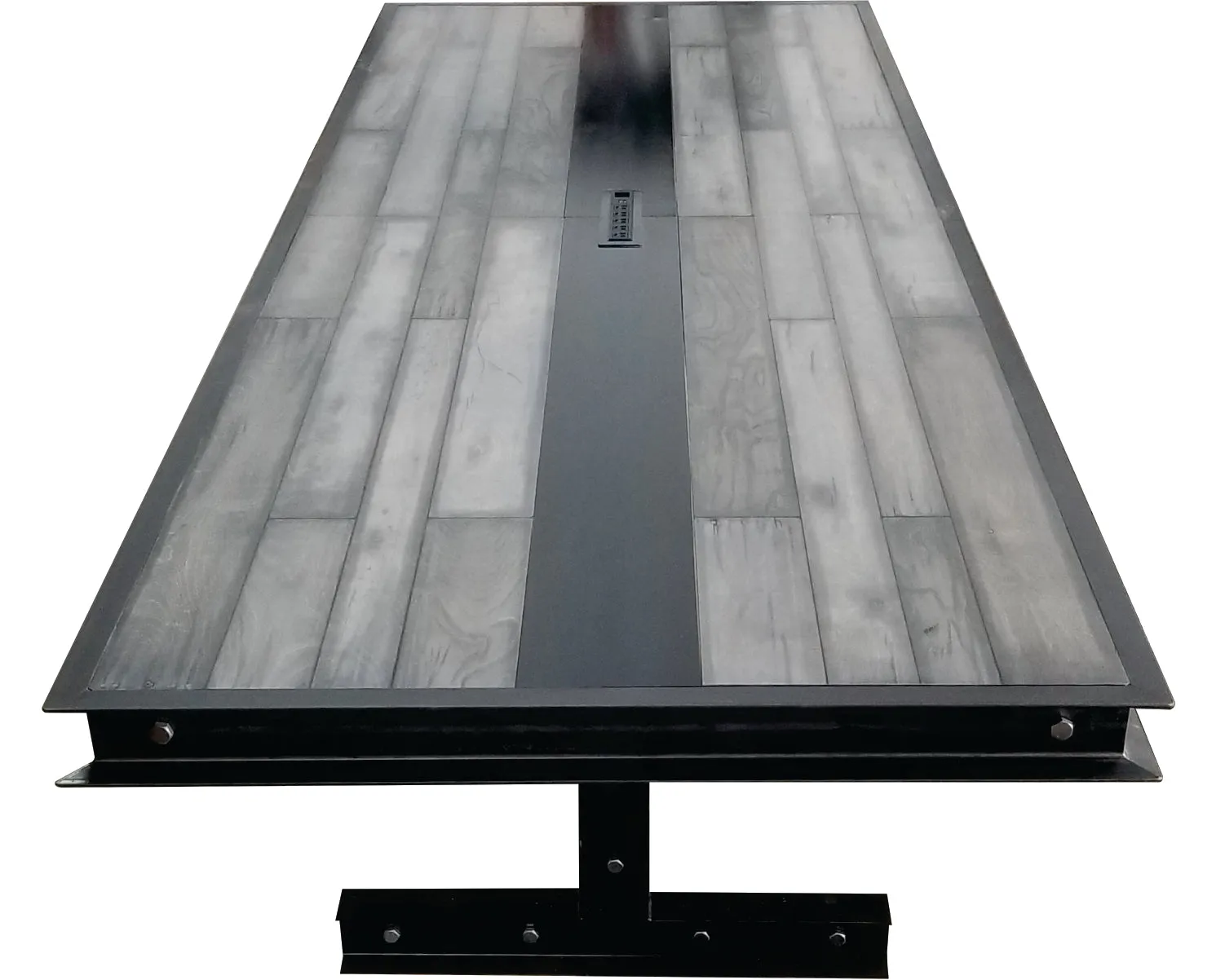 #064 - Industrial steel and reclaimed wood conference table with FREE power/data center