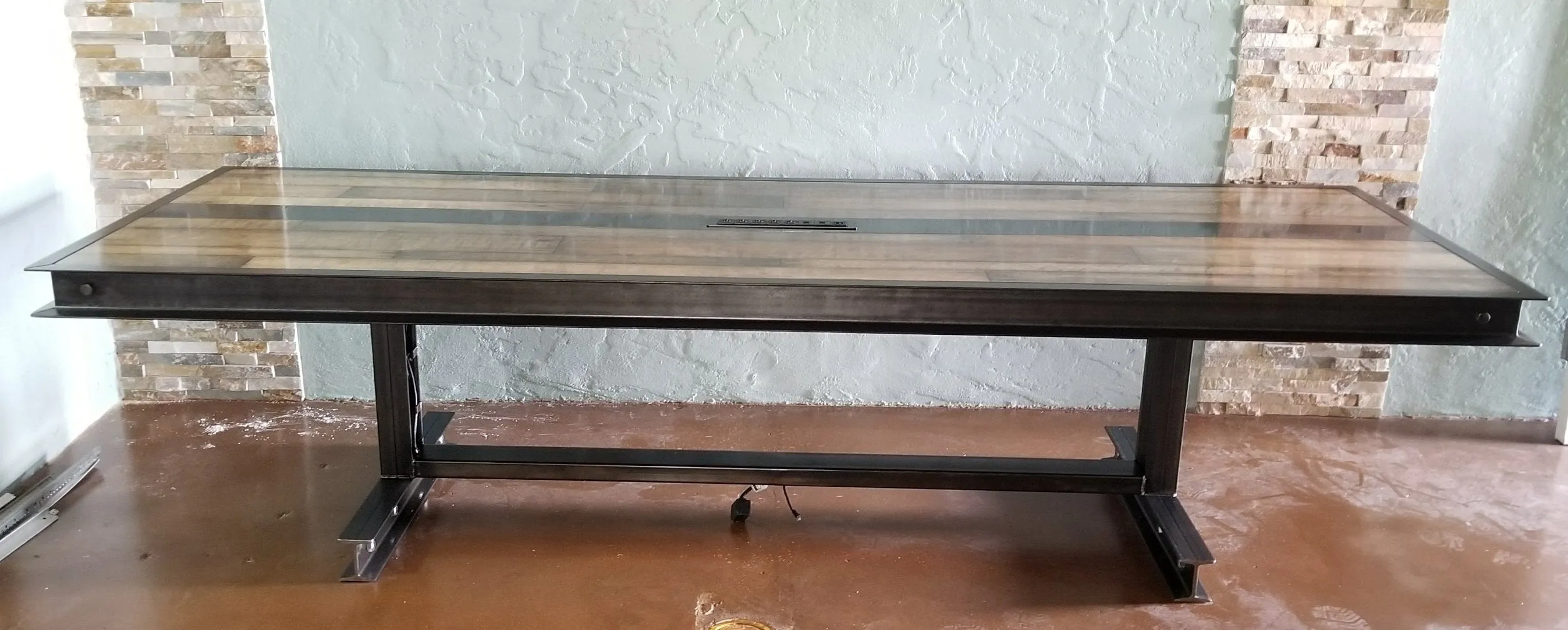 #064 - Industrial steel and reclaimed wood conference table with FREE power/data center