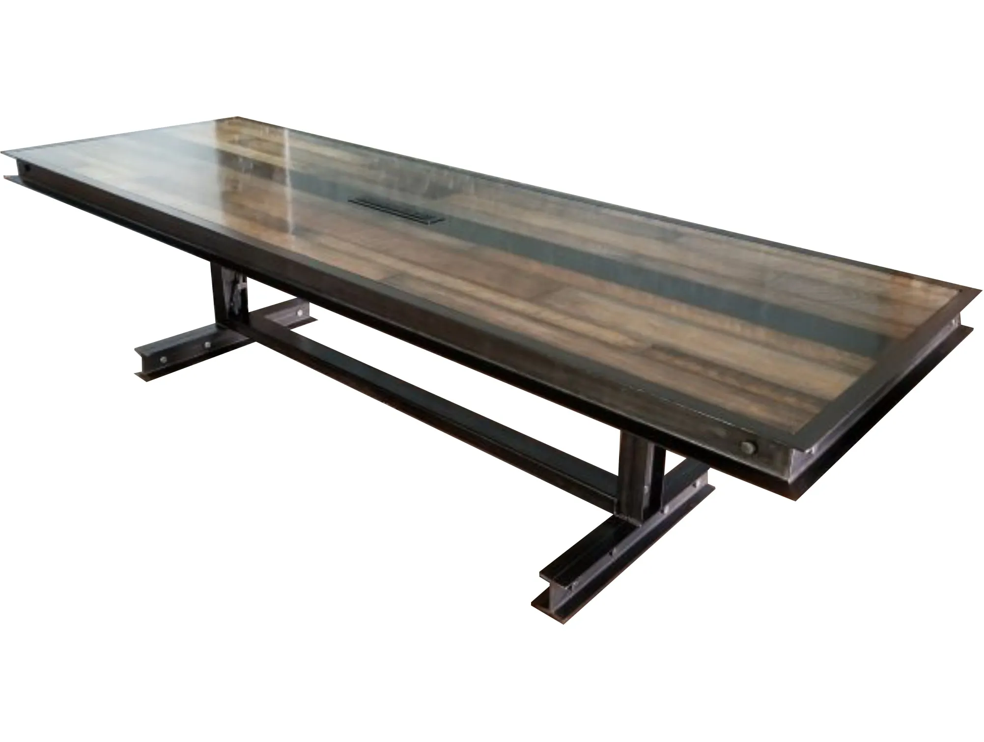 #064 - Industrial steel and reclaimed wood conference table with FREE power/data center