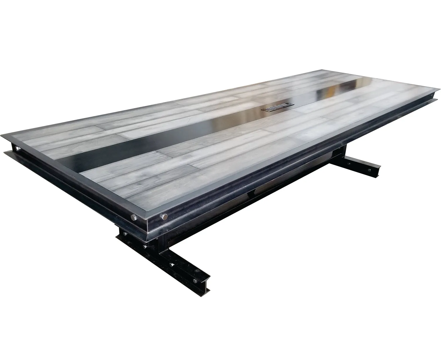 #064 - Industrial steel and reclaimed wood conference table with FREE power/data center