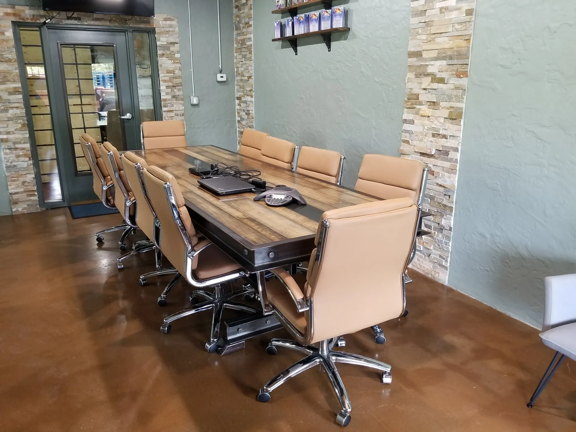 #064 - Industrial steel and reclaimed wood conference table with FREE power/data center