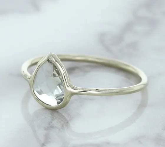 0.84ct. Pear Shape White Sapphire Ring in 14K White Gold