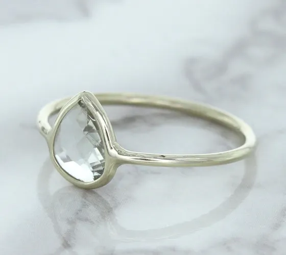 0.84ct. Pear Shape White Sapphire Ring in 14K White Gold