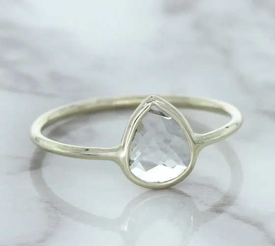 0.84ct. Pear Shape White Sapphire Ring in 14K White Gold