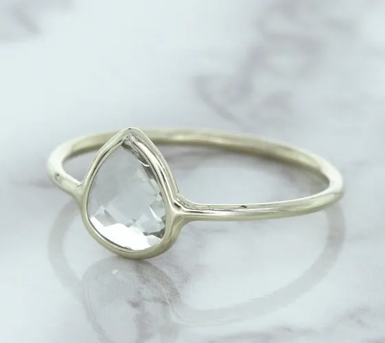 0.84ct. Pear Shape White Sapphire Ring in 14K White Gold