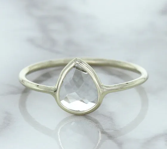 0.84ct. Pear Shape White Sapphire Ring in 14K White Gold
