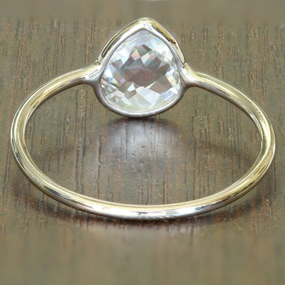 0.84ct. Pear Shape White Sapphire Ring in 14K White Gold