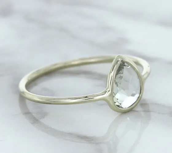 0.84ct. Pear Shape White Sapphire Ring in 14K White Gold