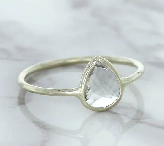 0.84ct. Pear Shape White Sapphire Ring in 14K White Gold