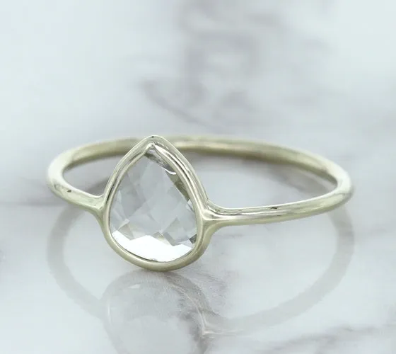 0.84ct. Pear Shape White Sapphire Ring in 14K White Gold