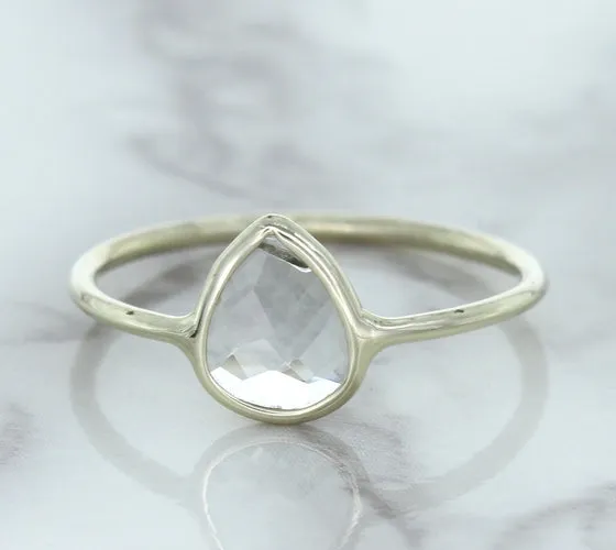 0.84ct. Pear Shape White Sapphire Ring in 14K White Gold