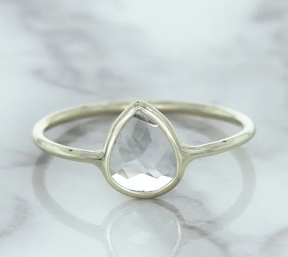 0.84ct. Pear Shape White Sapphire Ring in 14K White Gold