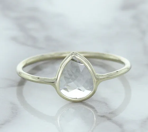 0.84ct. Pear Shape White Sapphire Ring in 14K White Gold