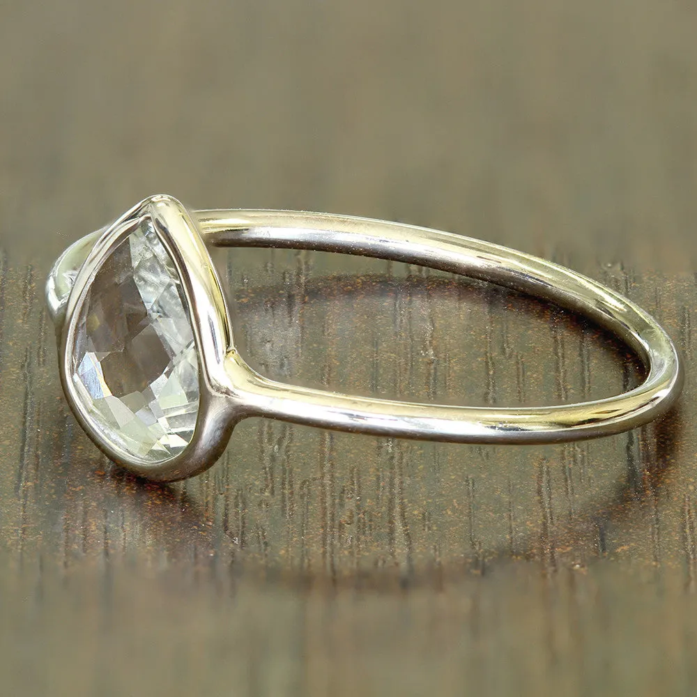 0.84ct. Pear Shape White Sapphire Ring in 14K White Gold