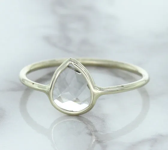 0.84ct. Pear Shape White Sapphire Ring in 14K White Gold