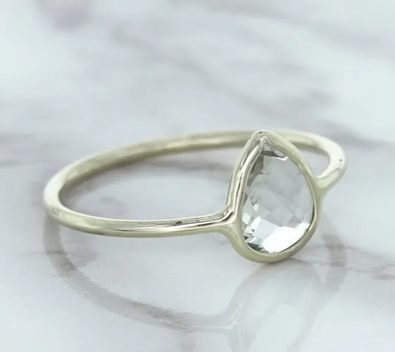 0.84ct. Pear Shape White Sapphire Ring in 14K White Gold