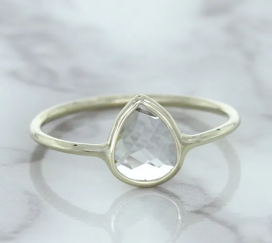 0.84ct. Pear Shape White Sapphire Ring in 14K White Gold