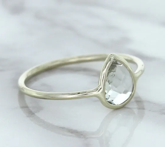 0.84ct. Pear Shape White Sapphire Ring in 14K White Gold