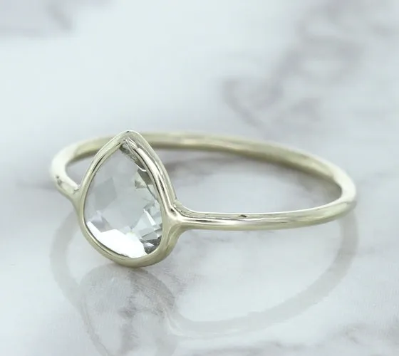 0.84ct. Pear Shape White Sapphire Ring in 14K White Gold