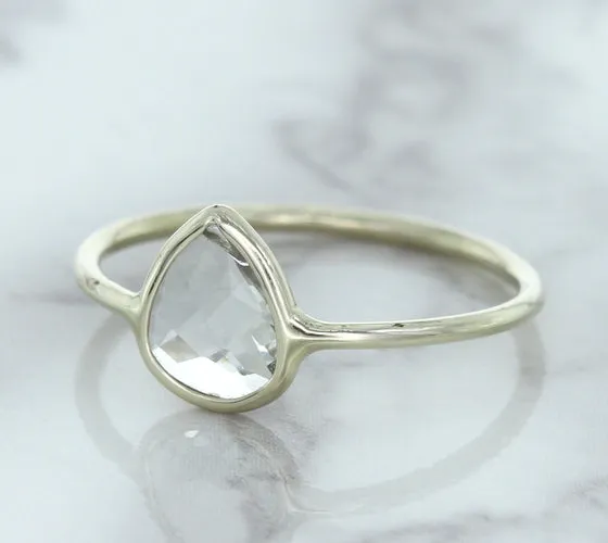 0.84ct. Pear Shape White Sapphire Ring in 14K White Gold