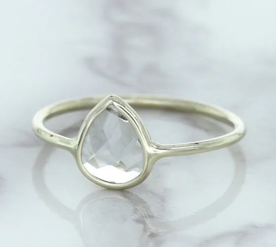 0.84ct. Pear Shape White Sapphire Ring in 14K White Gold