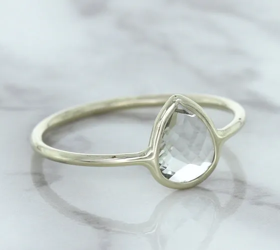 0.84ct. Pear Shape White Sapphire Ring in 14K White Gold