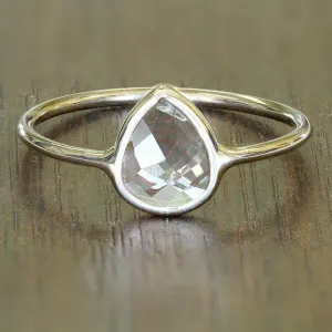 0.84ct. Pear Shape White Sapphire Ring in 14K White Gold