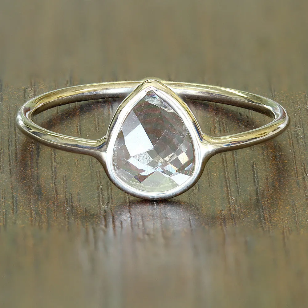 0.84ct. Pear Shape White Sapphire Ring in 14K White Gold