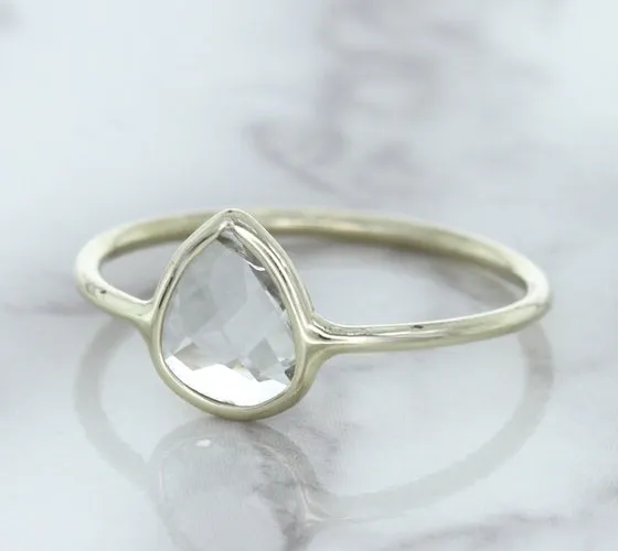0.84ct. Pear Shape White Sapphire Ring in 14K White Gold