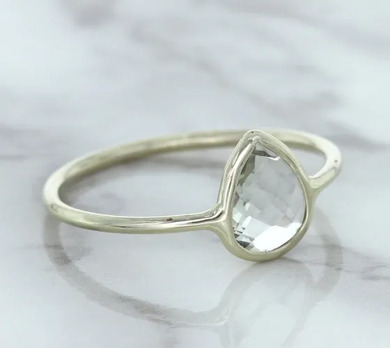 0.84ct. Pear Shape White Sapphire Ring in 14K White Gold