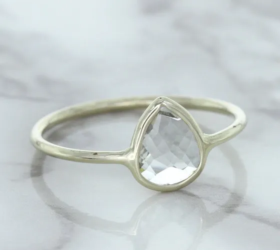 0.84ct. Pear Shape White Sapphire Ring in 14K White Gold