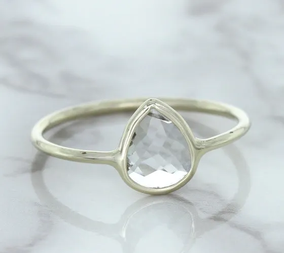 0.84ct. Pear Shape White Sapphire Ring in 14K White Gold