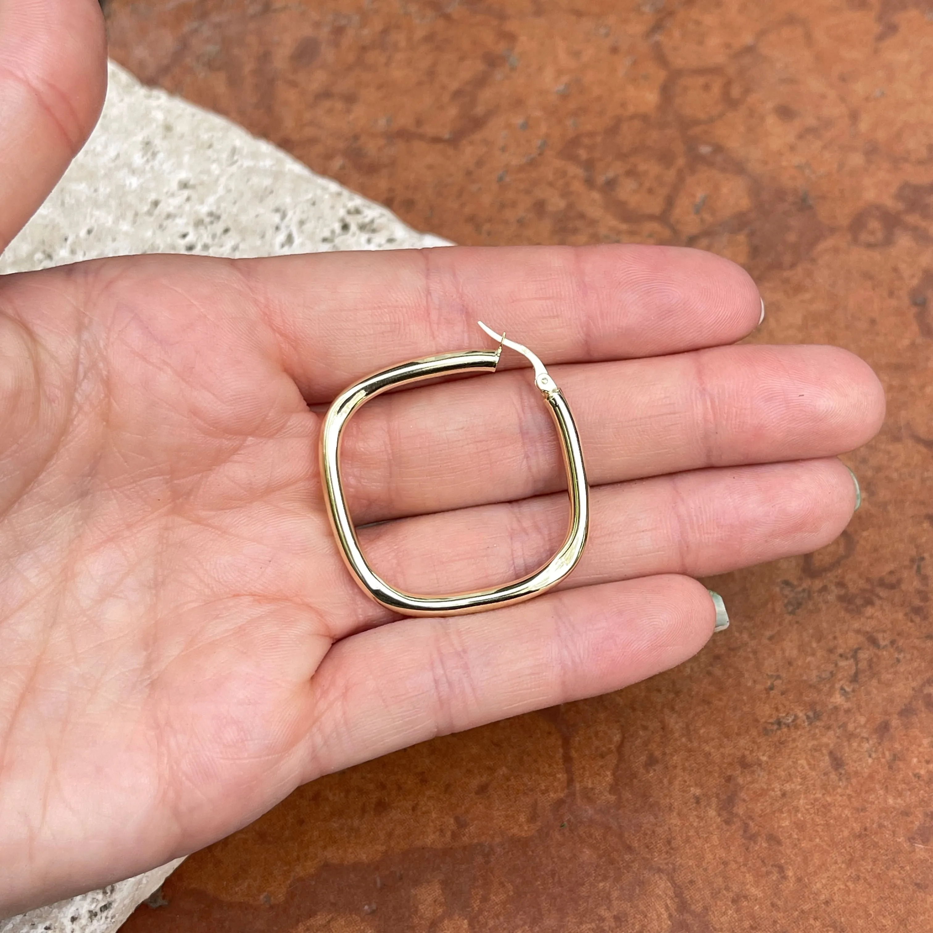 10KT Yellow Gold Squared Tube Hoop Earrings 42mm