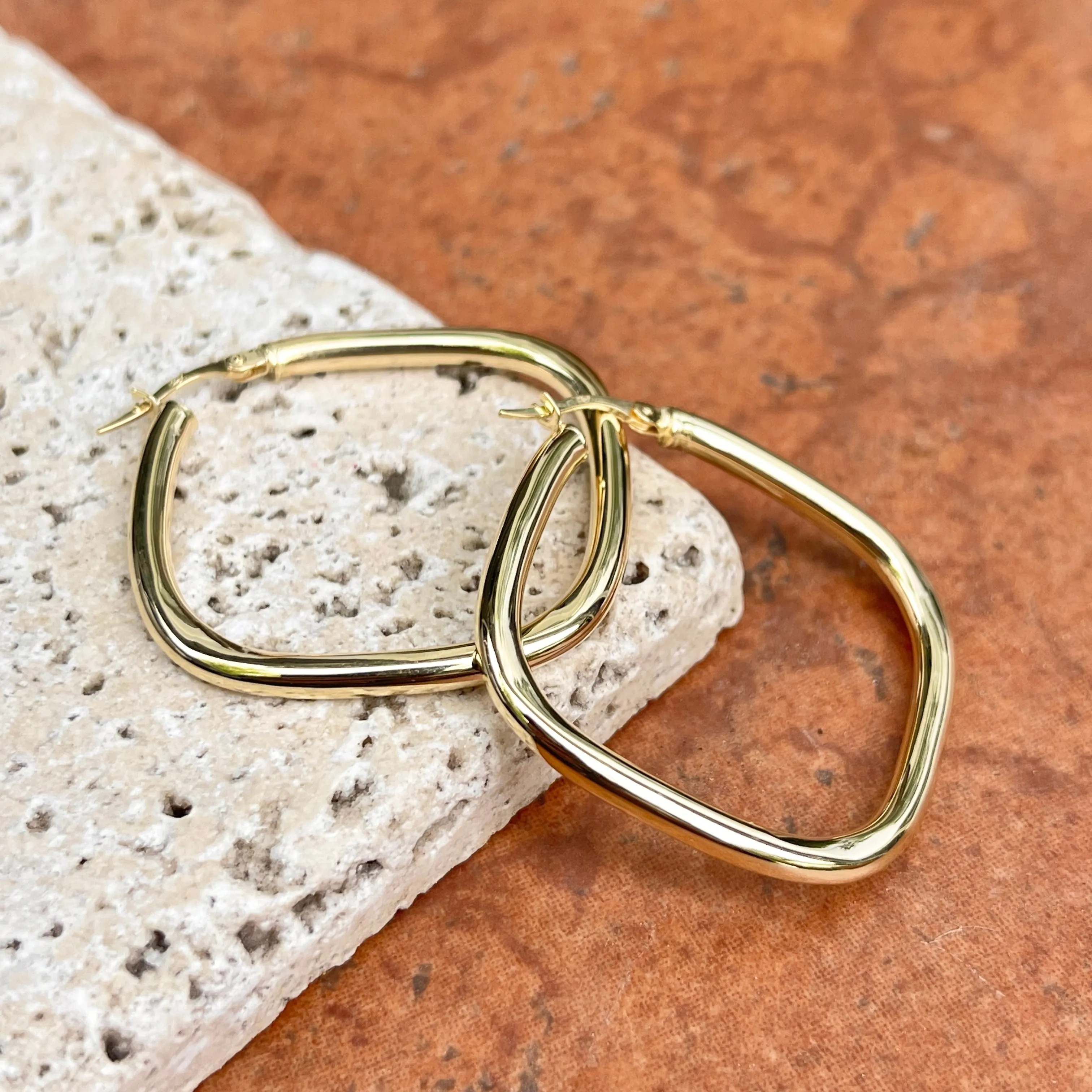 10KT Yellow Gold Squared Tube Hoop Earrings 42mm