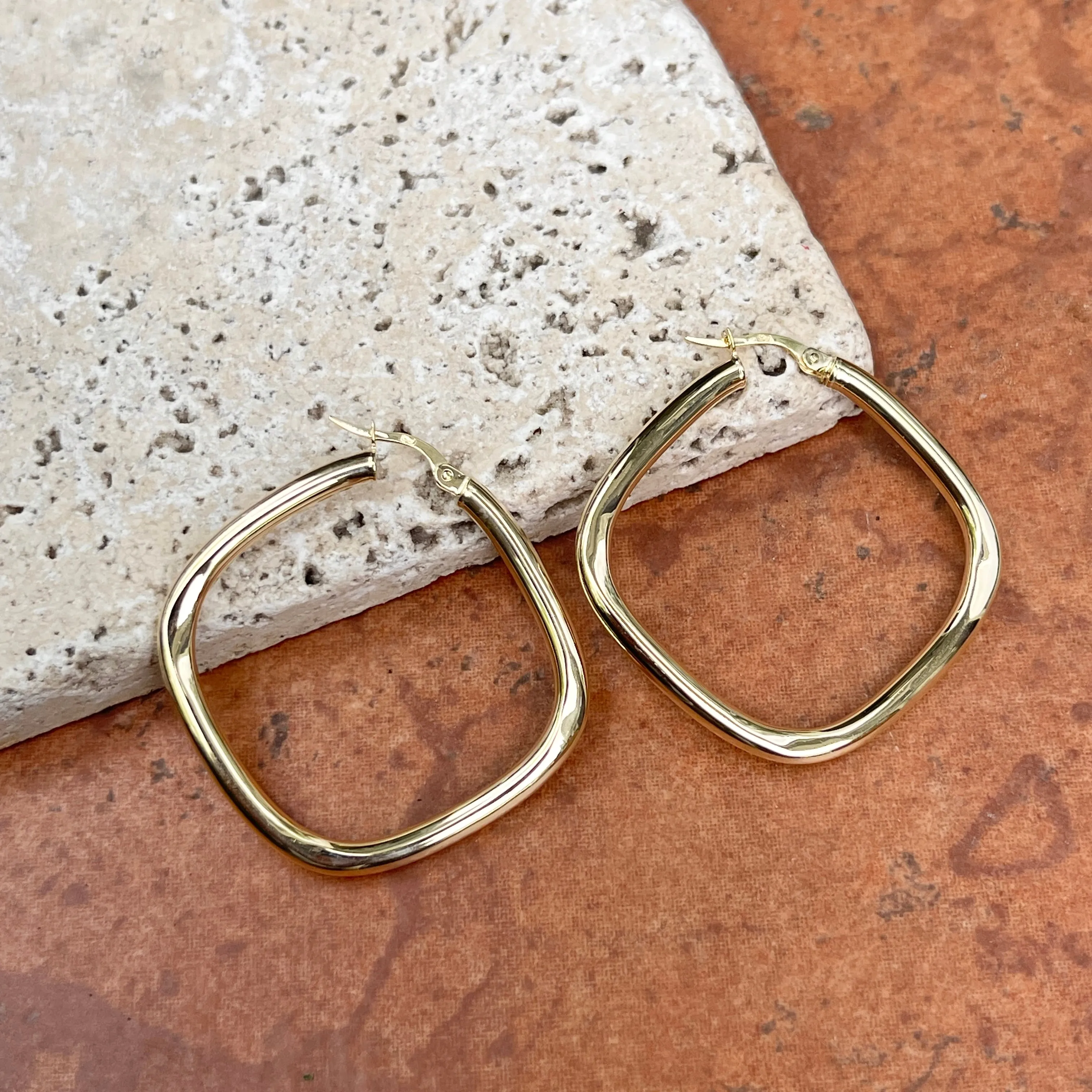 10KT Yellow Gold Squared Tube Hoop Earrings 42mm