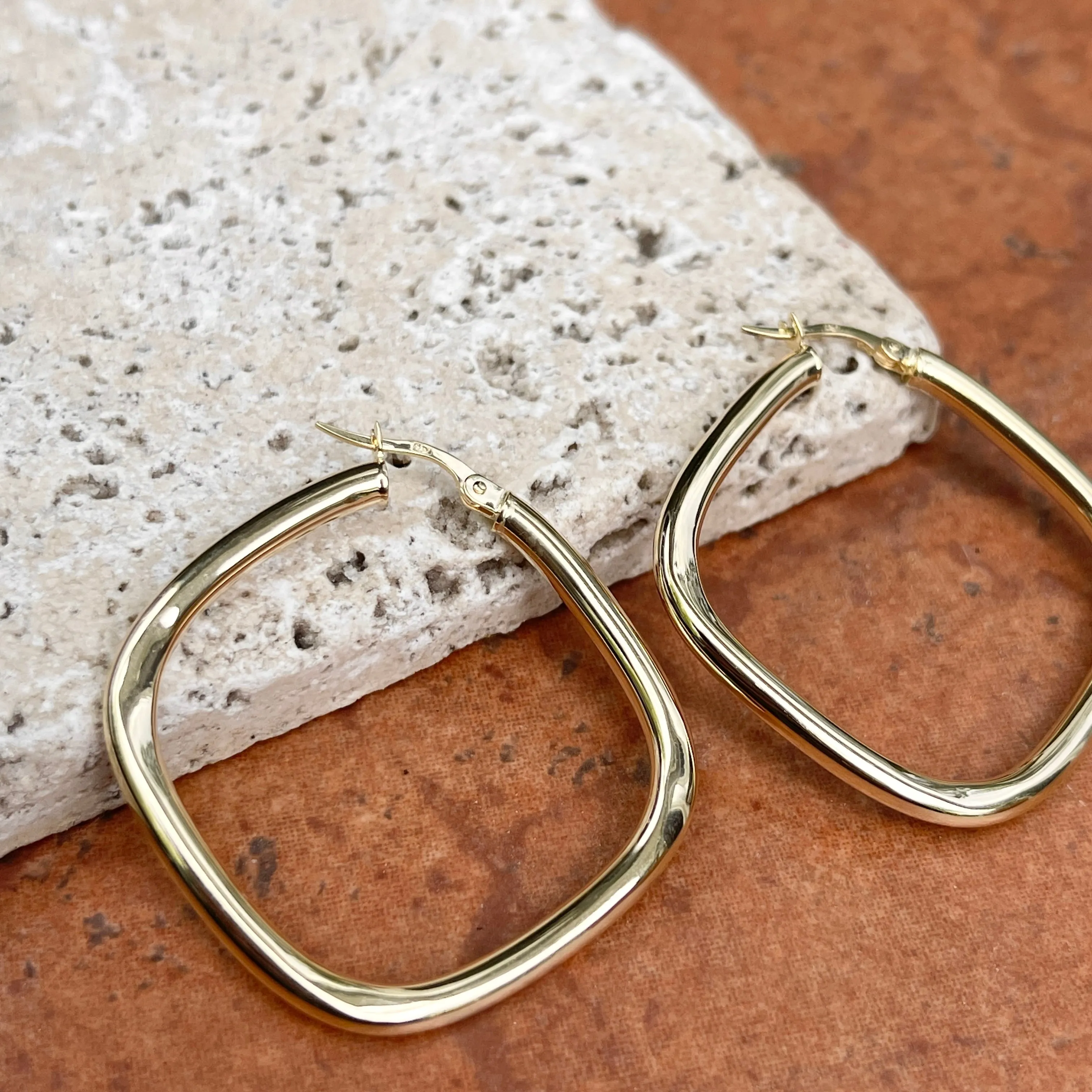 10KT Yellow Gold Squared Tube Hoop Earrings 42mm