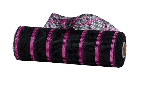 10" Vertical Wide Stripe Mesh: Black, Hot Pink (10 Yards) RE8903JX