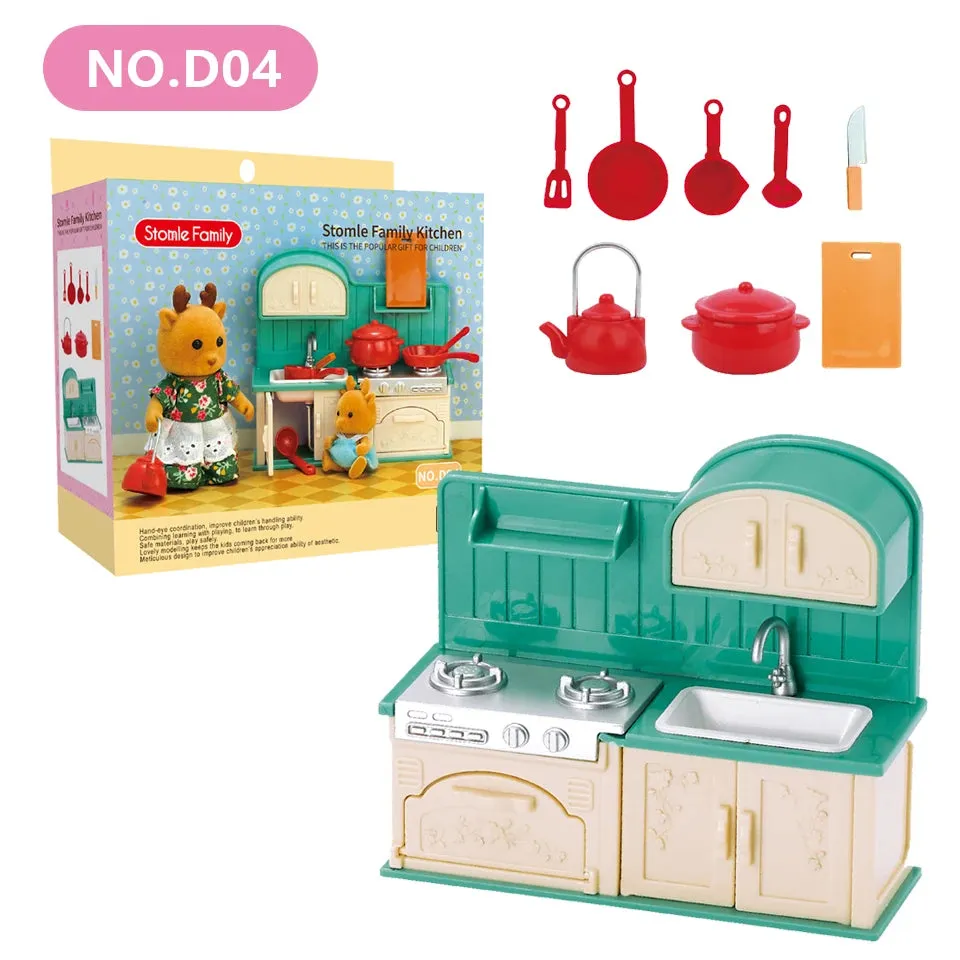 1:12 Miniature Furniture, Forest, Family Kitchen Toys, Dining Table Dollhouse Accessories Bathroom Pretend Play Toys Gifts For Kids
