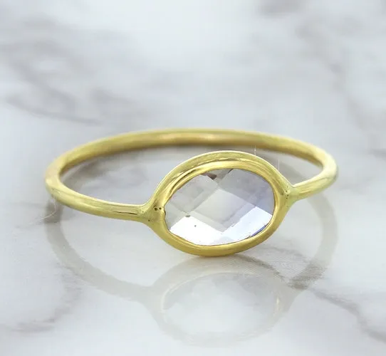 1.33ct. Oval White Sapphire Ring in 14K Yellow Gold