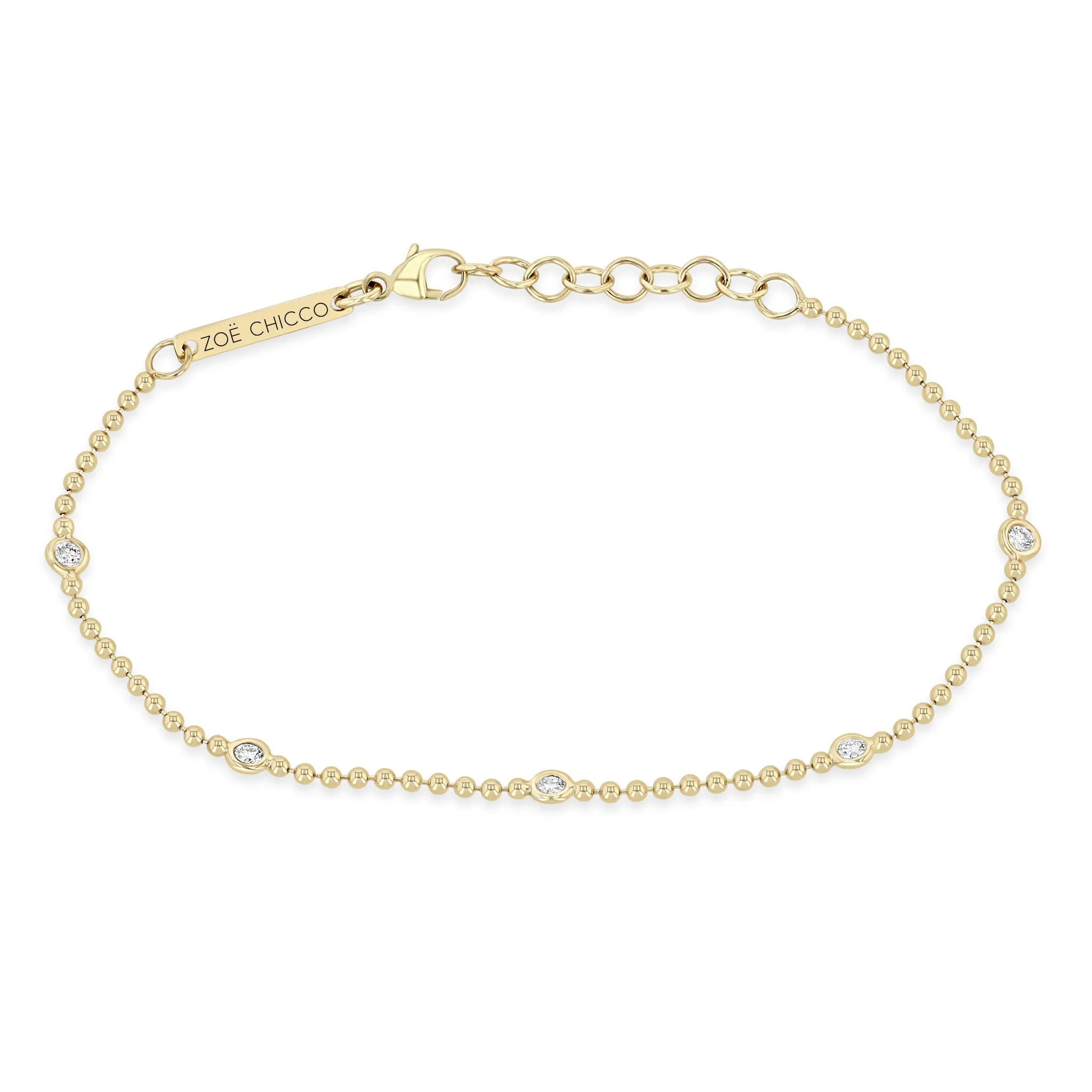 14k 5 Floating Diamond Station Bead Chain Bracelet