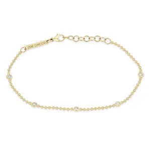 14k 5 Floating Diamond Station Bead Chain Bracelet