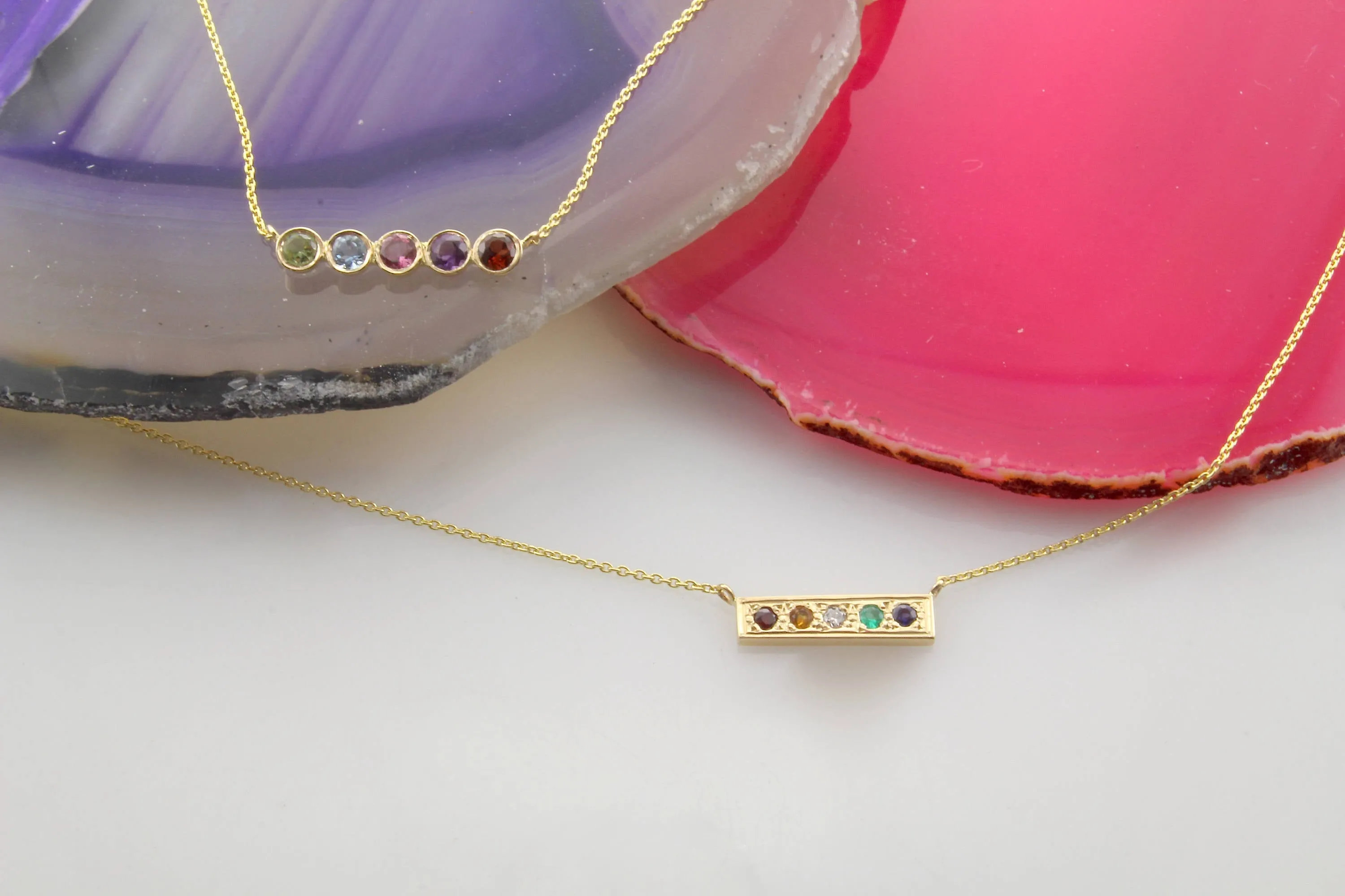 14K Gold Rainbow Mini Bar Necklace