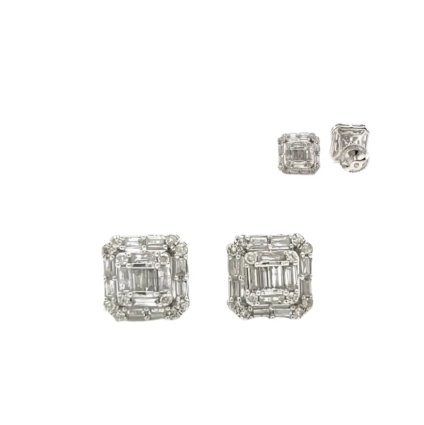 14K Gold Square Shaped Screwback Earrings With Natural Diamonds 0.66ct  - SE21840-1
