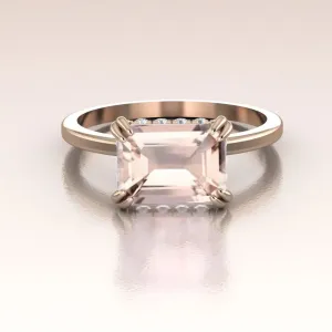 14K Rose Gold Emerald Cut Morganite Solitaire Engagement Ring