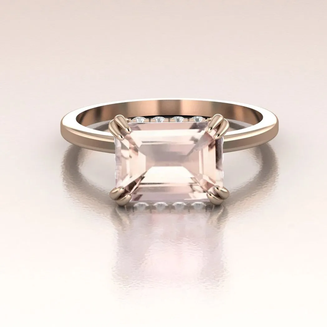 14K Rose Gold Emerald Cut Morganite Solitaire Engagement Ring
