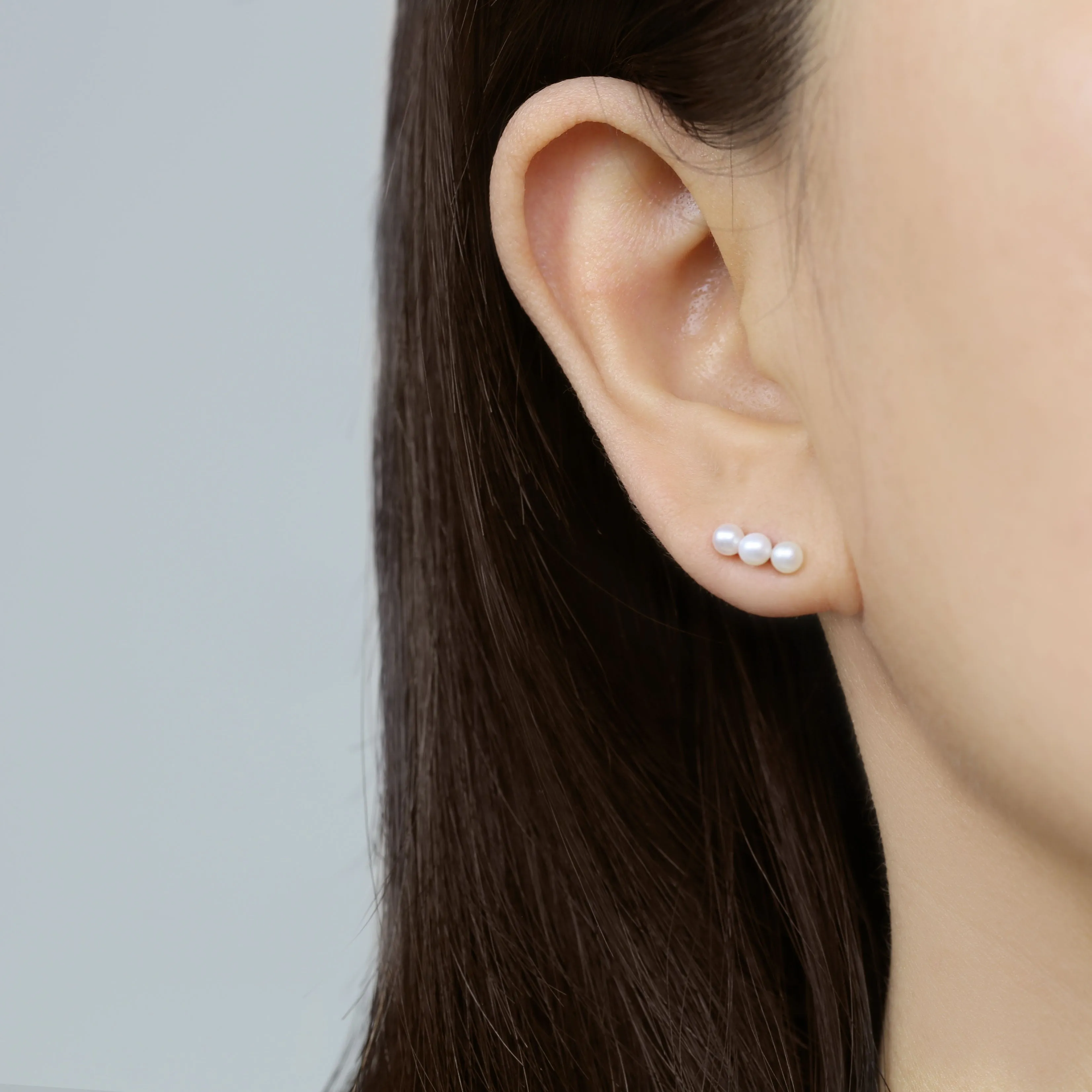 14k Solid Gold Trinity Pearl Earring