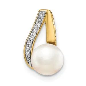 14k Yellow Rhodium Diamond Pearl Pendant