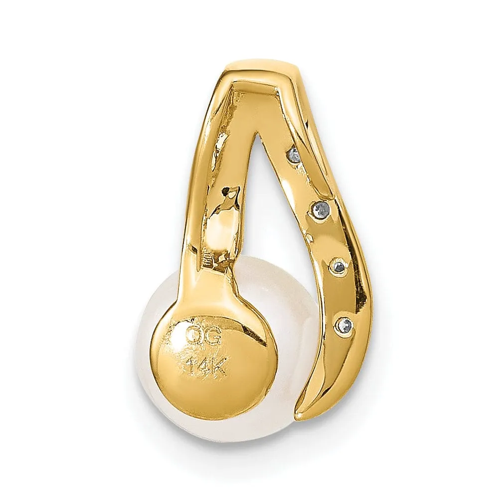 14k Yellow Rhodium Diamond Pearl Pendant