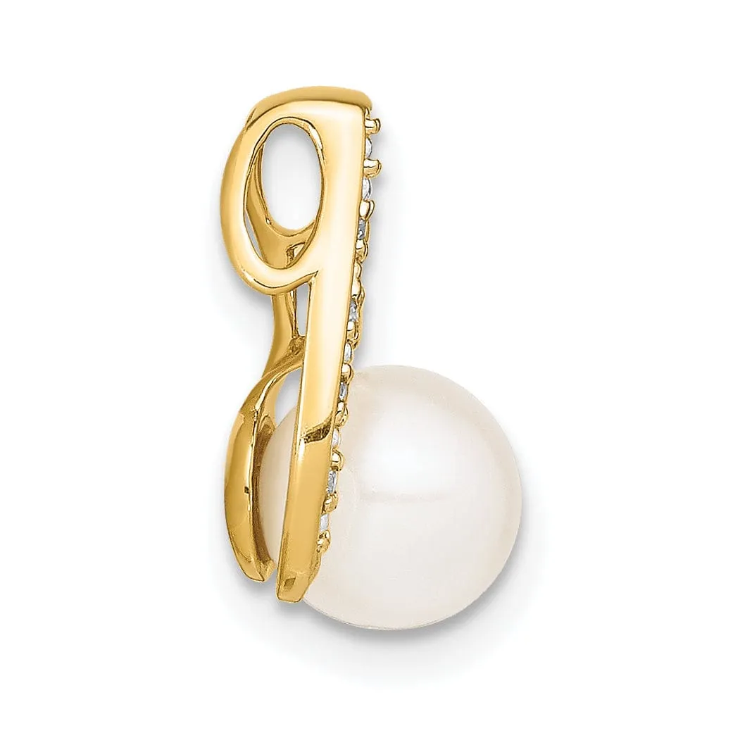 14k Yellow Rhodium Diamond Pearl Pendant